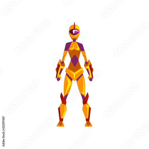 Female robot space suit, superhero, cyborg costume, front view vector Illustration on a white background