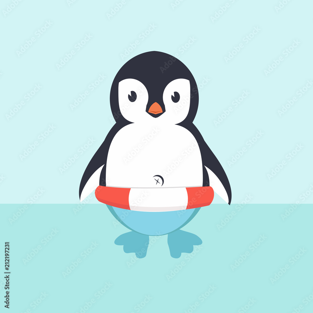 Obraz premium Cute Penguin in inflatable ring cartoon