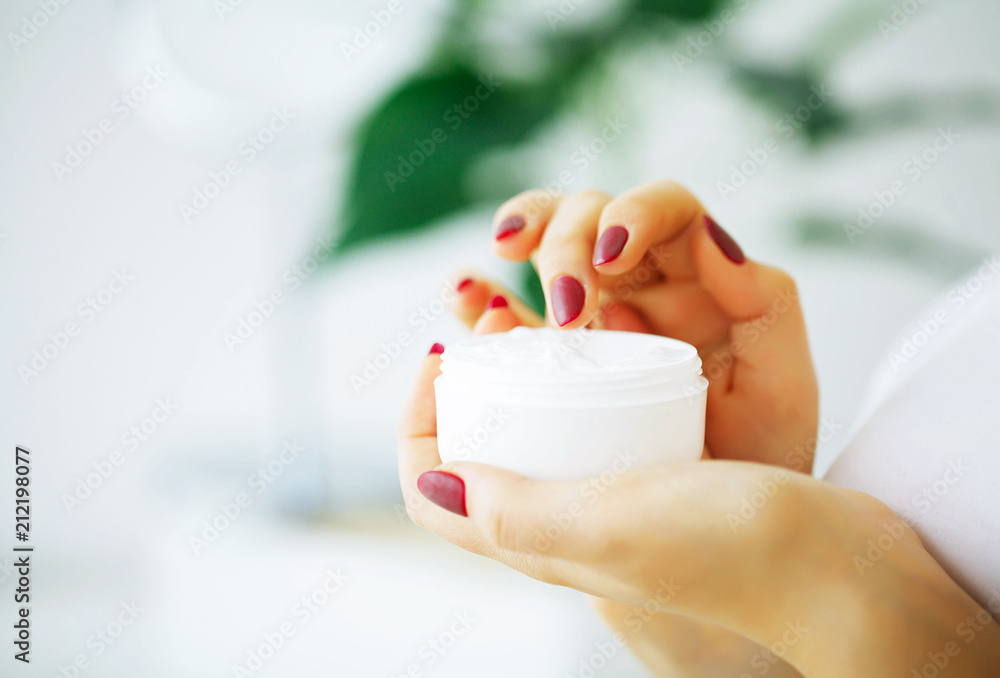 Beauty and Care. Young Woman with Cream for Face in Hands. Morning Skin Care. Young Girl with Well Skinned. High Resolution Beauty and Care. Young Woman with Cream for Face in Hands. Morning Skin Care. Young Girl with Well Skinned. High Resolution