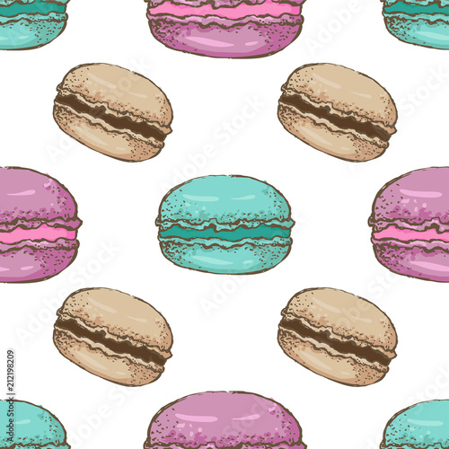 Seamless pattern with macaroons color sketch