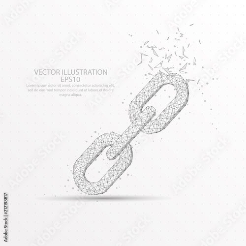 Iron chain link low poly wire frame on white background.