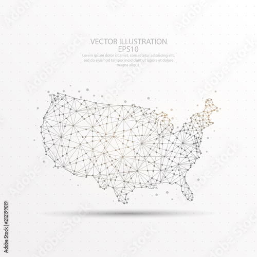 USA map low poly wire frame on white background.