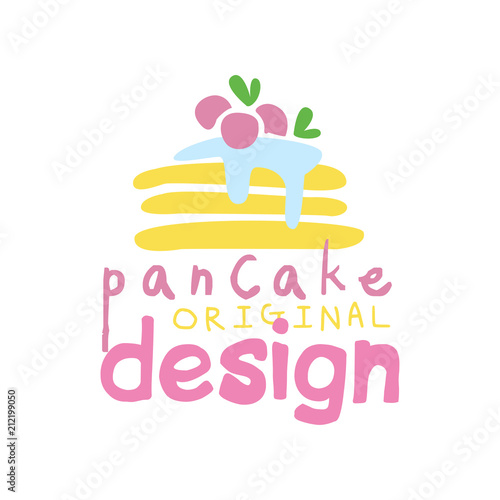 Pancake original logo design, emblem for confectionery, candy shop, restaurant, bar, cafe, menu, sweet shop vector Illustration on a white background