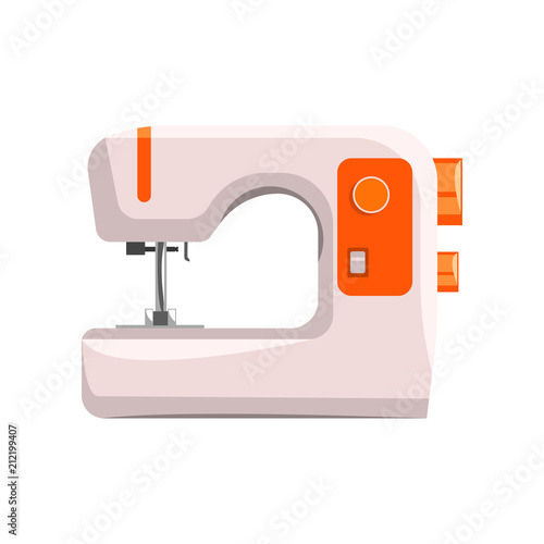Sewing machine, modern equipment of dressmaker vector Illustration on a white background