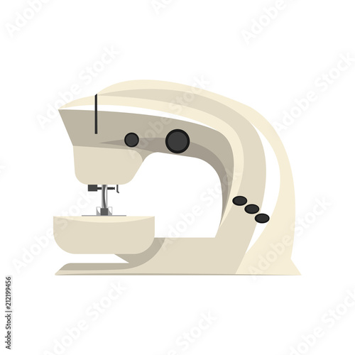 White modern electronic sewing machine, dressmakers equipment vector Illustration on a white background