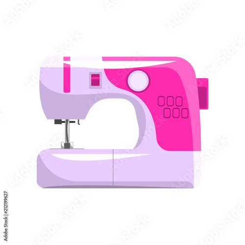 Pink modern electronic sewing machine, dressmakers equipment vector Illustration on a white background