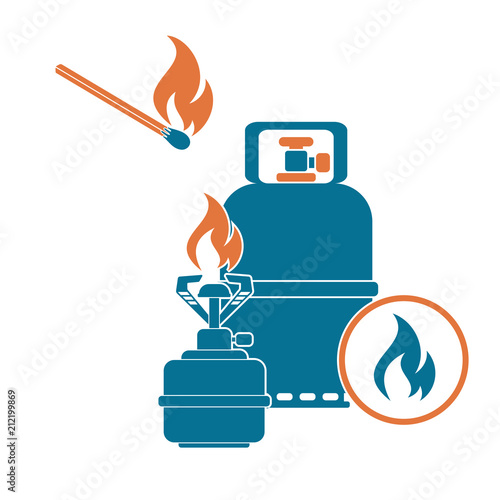 Camping stove with gas bottle icon vector