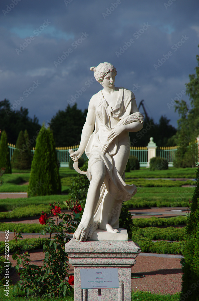 LOMONOSOV, ST. PETERSBURG, RUSSIA - August, 2017: Oranienbaum Palace and Park Ensemble. Sculpture in the park