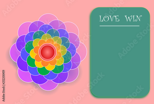 Lgbt pride sing and Rainbow flower with love win card.Illustration vector.