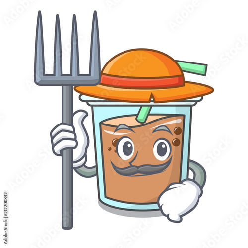 Farmer bubble tea character cartoon