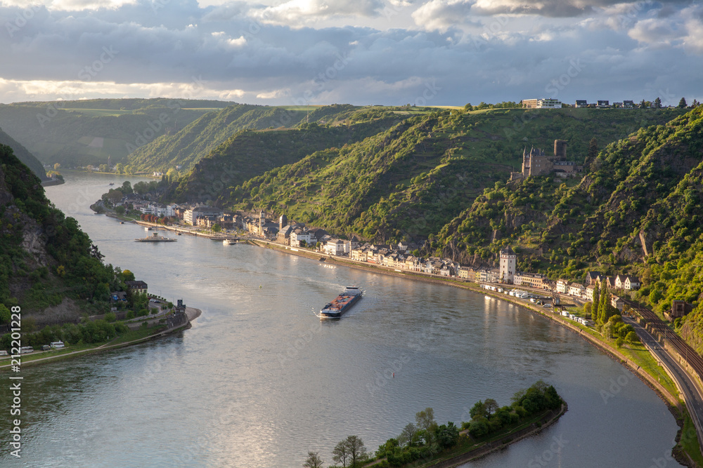 Rhine valley Landscape and Sankt Goarshausen view from the Loreley rock
