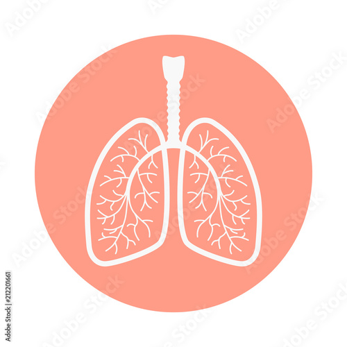 Sign human lungs. Icon lungs in rose circle isolated on white background. Vector illustration 