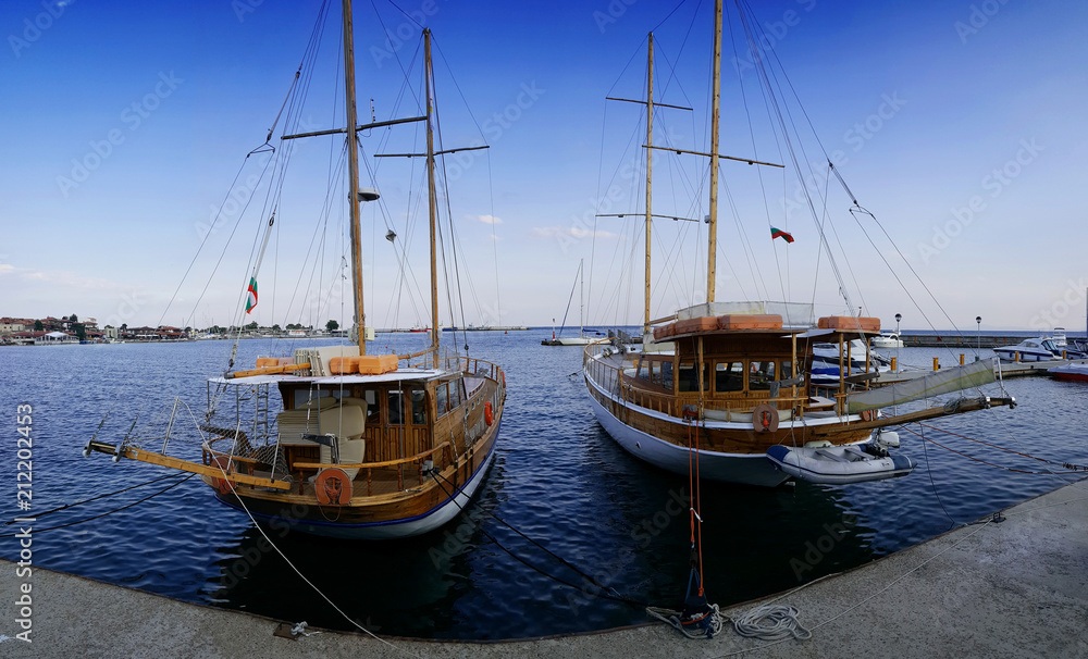 Two wooden yacht on the marina in Nessebar Two wooden yacht on the marina in Nessebar
