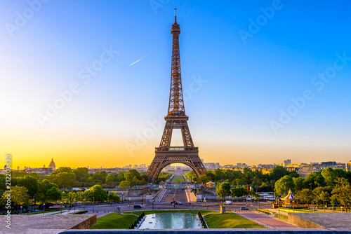 View of Eiffel Tower from Jardins du Trocadero in Paris, France. Eiffel Tower is one of the most iconic landmarks of Paris © Ekaterina Belova
