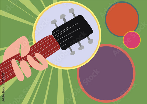 Music festival poster, with hand and guitar.  Retro vector background, copy space