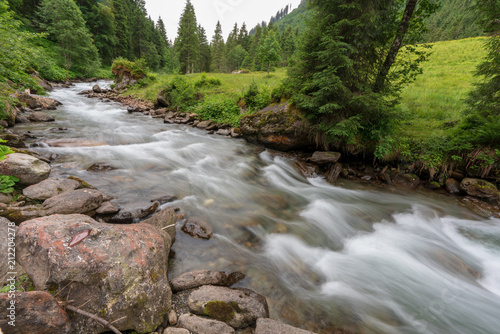 Kleiner Bach in idylischer Wiesen und Waldlandschaft