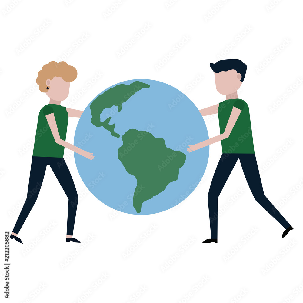 The guy and the girl are carrying the planet Earth The guy and the girl are carrying the planet Earth