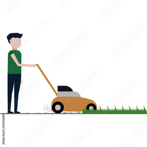 The man is cutting the lawn flat icon