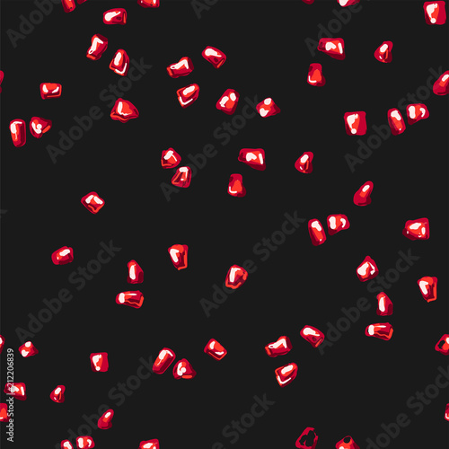Seamless Pattern of garnet seeds on black background for web , fashion clothing, bedding , interior prints