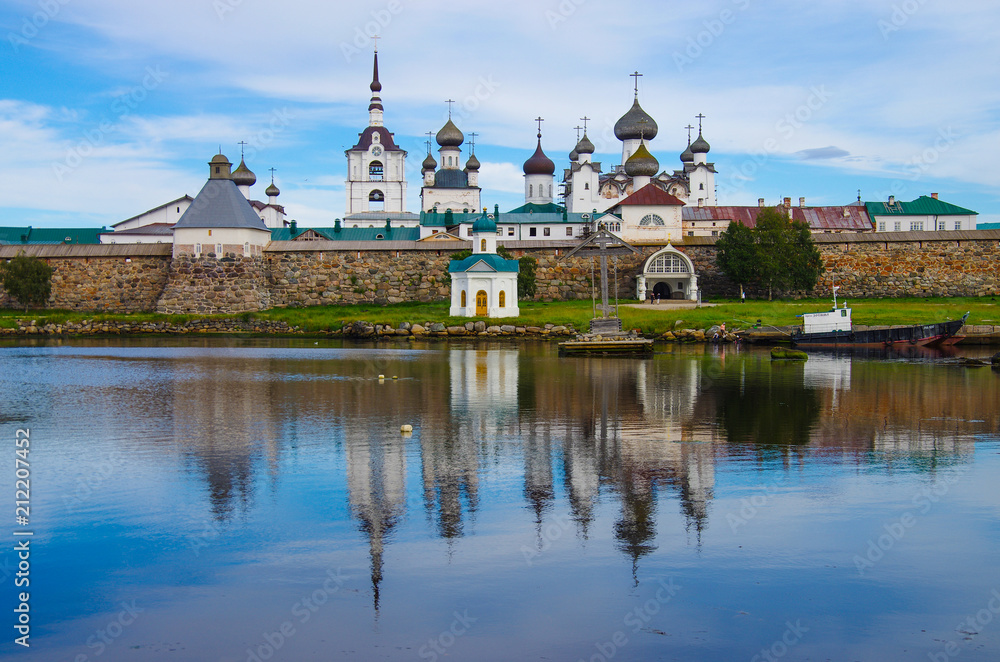 SOLOVKI, REPUBLIC OF KARELIA, RUSSIA - August, 2017: Solovki Monastery at summer day. View from the White Sea SOLOVKI, REPUBLIC OF KARELIA, RUSSIA - August, 2017: Solovki Monastery at summer day. View from the White Sea