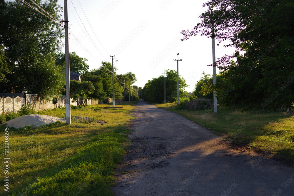 rural road with electric poles and fences rural road with electric poles and fences