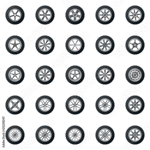 Wheel icons colored set - vector car wheels disks signs