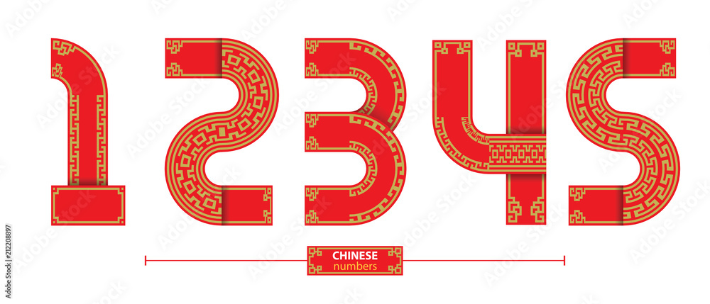 Numbers chinese style in a set 12345 Numbers chinese style in a set 12345