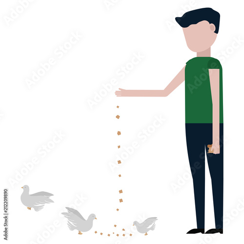 The guy feeds the pigeons flat icon