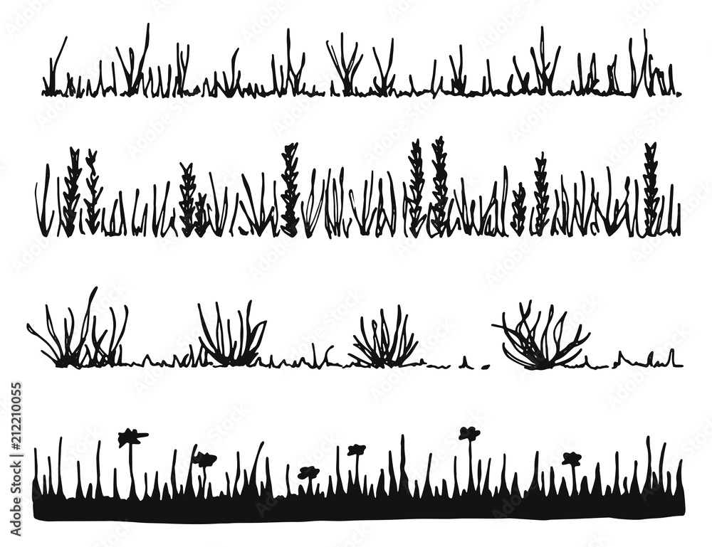 grass and plants vector. black insulated silhouette