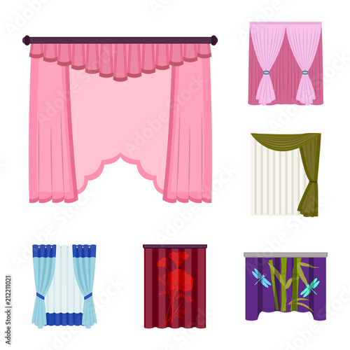 Different kinds of curtains cartoon icons in set collection for design. Curtains and lambrequins vector symbol stock web illustration. photo