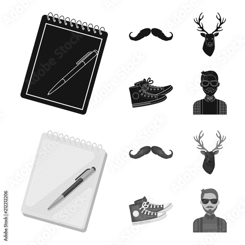 Hipster, fashion, style, subculture .Hipster style set collection icons in black,monochrome style vector symbol stock illustration web.