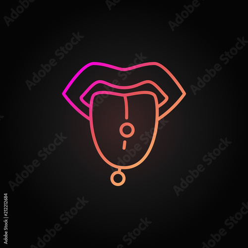 Pierced tongue colored outline icon. Vector tongue piercing