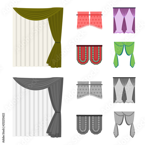 Curtains, stick, cornices, and other web icon in cartoon,monochrome style.Bow, fabric, tulle icons in set collection.