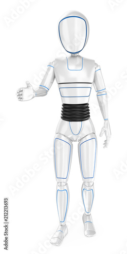 3D Humanoid robot welcoming offering the hand