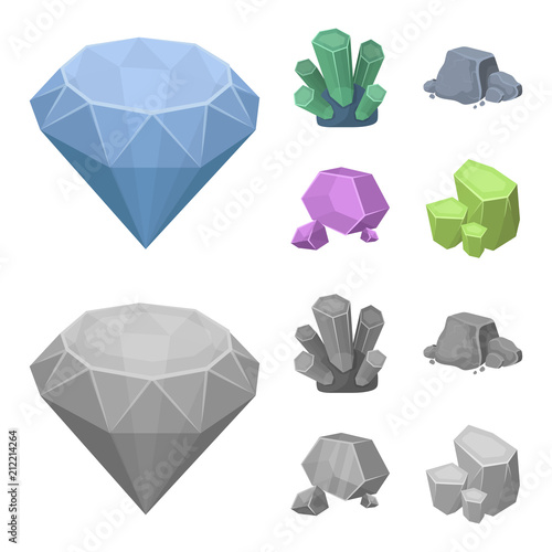 Crystals, iron ore. Precious minerals and a jeweler set collection icons in cartoon,monochrome style vector symbol stock illustration web.