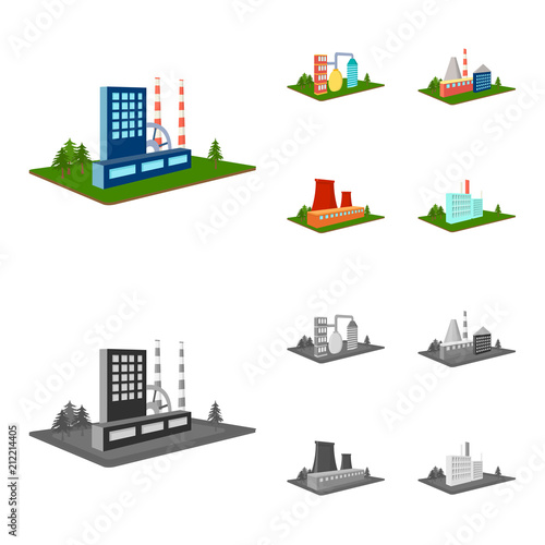 Processing factory,metallurgical plant. Factory and industry set collection icons in cartoon,monochrome style isometric vector symbol stock illustration web.