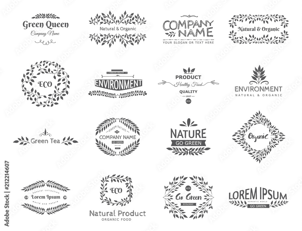 Set of vector eco elements. Go green, organic, healthy food, eco, bio. Logo template. Ecological and nature