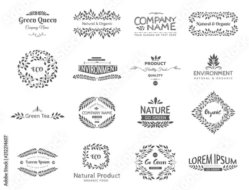 Set of vector eco elements. Go green, organic, healthy food, eco, bio. Logo template. Ecological and nature