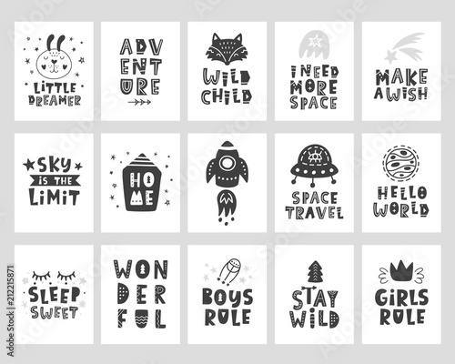 Kids posters set. Scandinavian style childish typography print