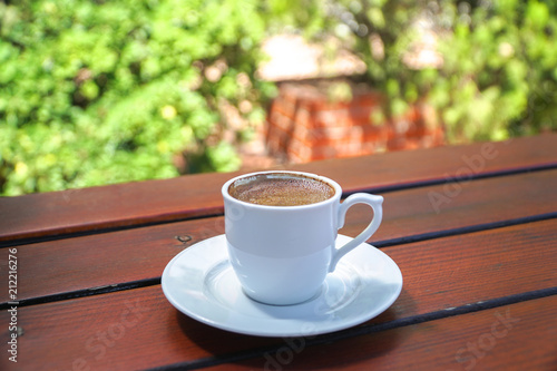Turkish Coffee Cup on a Wooden Table