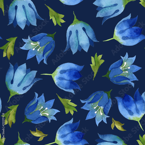 Fototapeta Bezszwowy wzór błękitny kwiatu dzwon z zi
