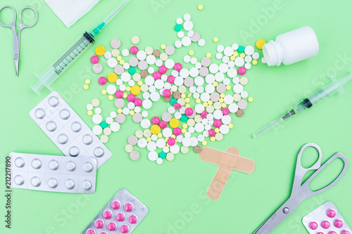 pills on a green background