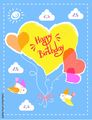 Happy Birthday Colorful Card Vector Illustration