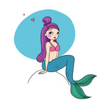 Cute cartoon little mermaid. Siren. Sea theme.