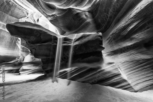 Antelope Canyon, USA. Sand flowing downward from rocks