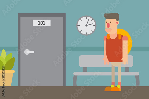 The student is waiting for the lecture at the office at the University