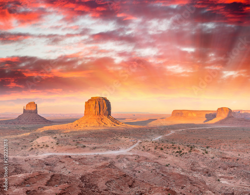 Rocks and buttes of Monument Valley at sunset