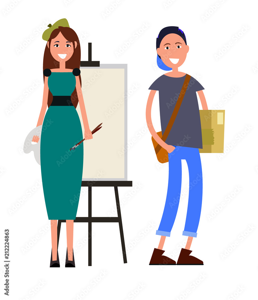Painter with Brushes and Student with Briefcase Painter with Brushes and Student with Briefcase