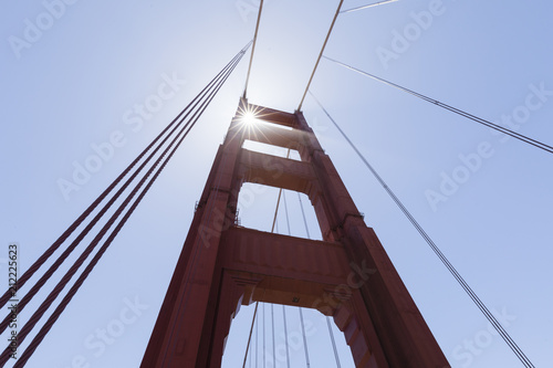 Fototapeta Naklejka Na Ścianę i Meble -  Tower of the Golden Gate Bridge in the fog, San Francisco, California, USA