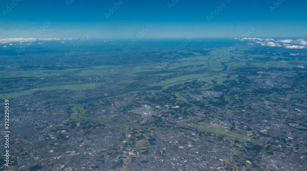 千葉県上空から茨城県の利根川方面の空撮写真 千葉県上空から茨城県の利根川方面の空撮写真